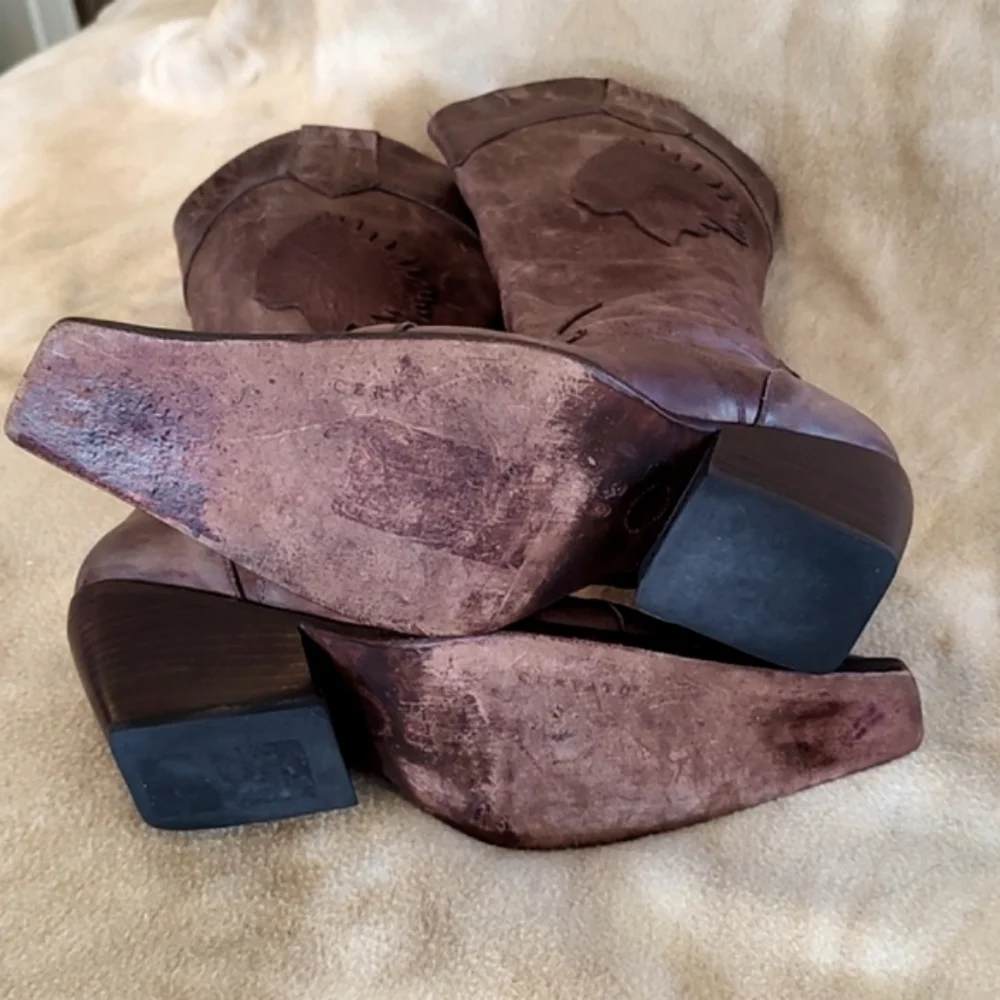 Brown Leather Square Toe Ladies Western Boots Size 7.5 Vintage by Cervato - Picture 8 of 15